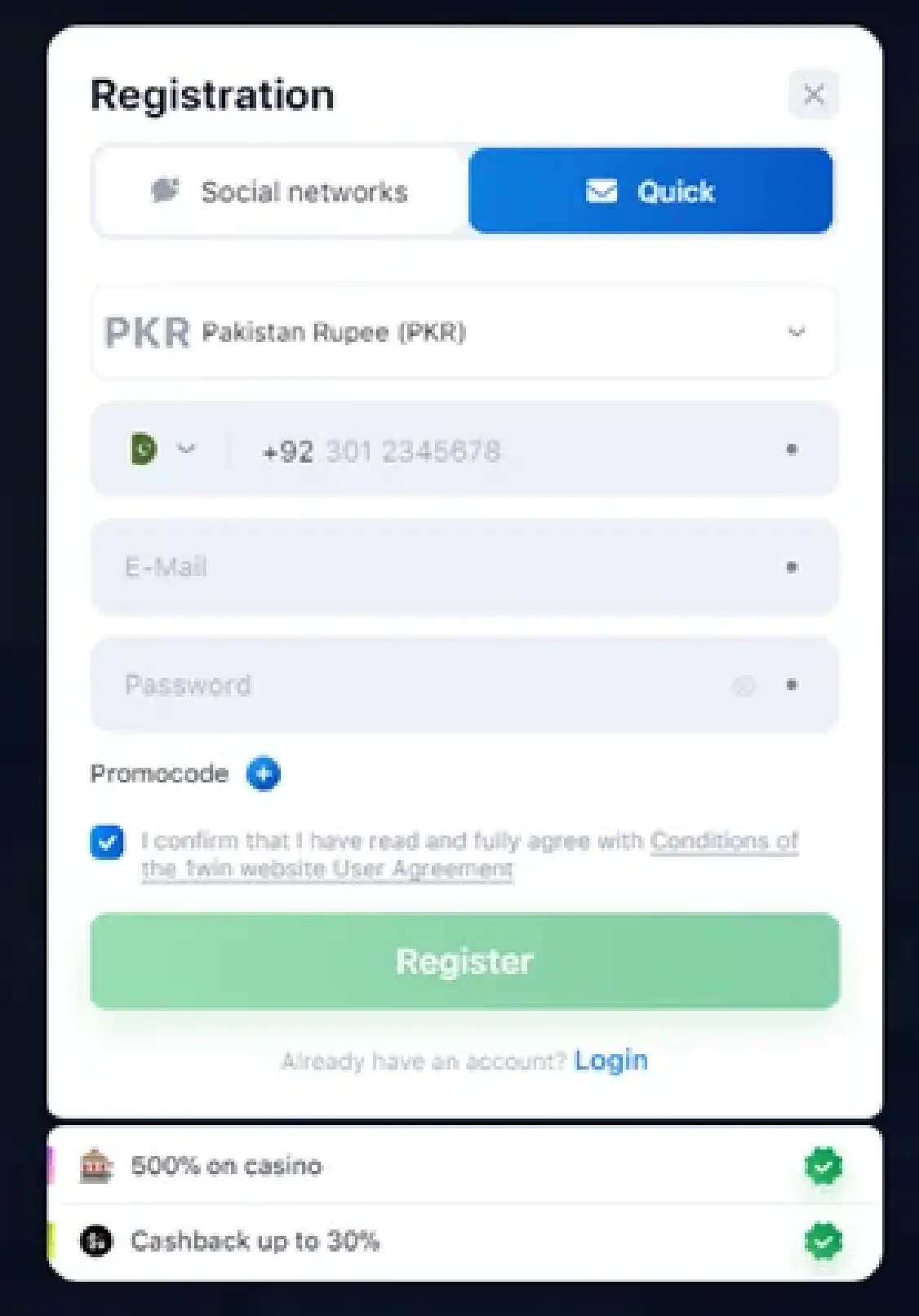 Register in Aviator